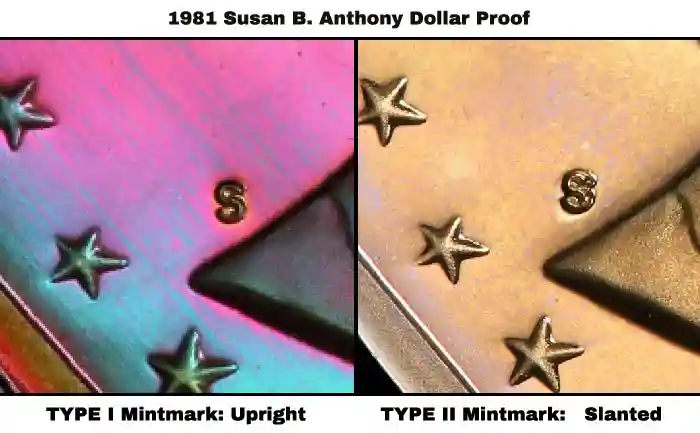Obverse and reverse of the 1981-S Type 2 Proof Susan B. Anthony Dollar