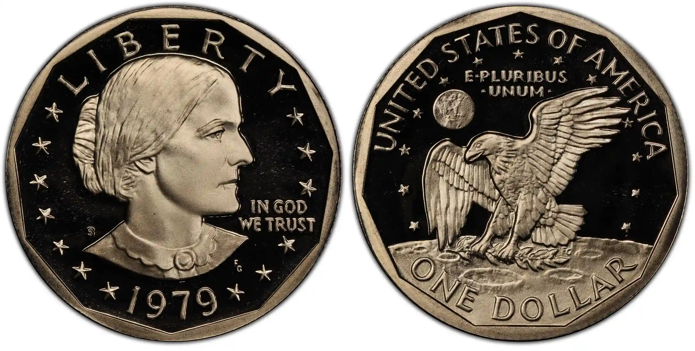 Obverse and reverse of the 1979-S Type 2 Proof Susan B. Anthony Dollar