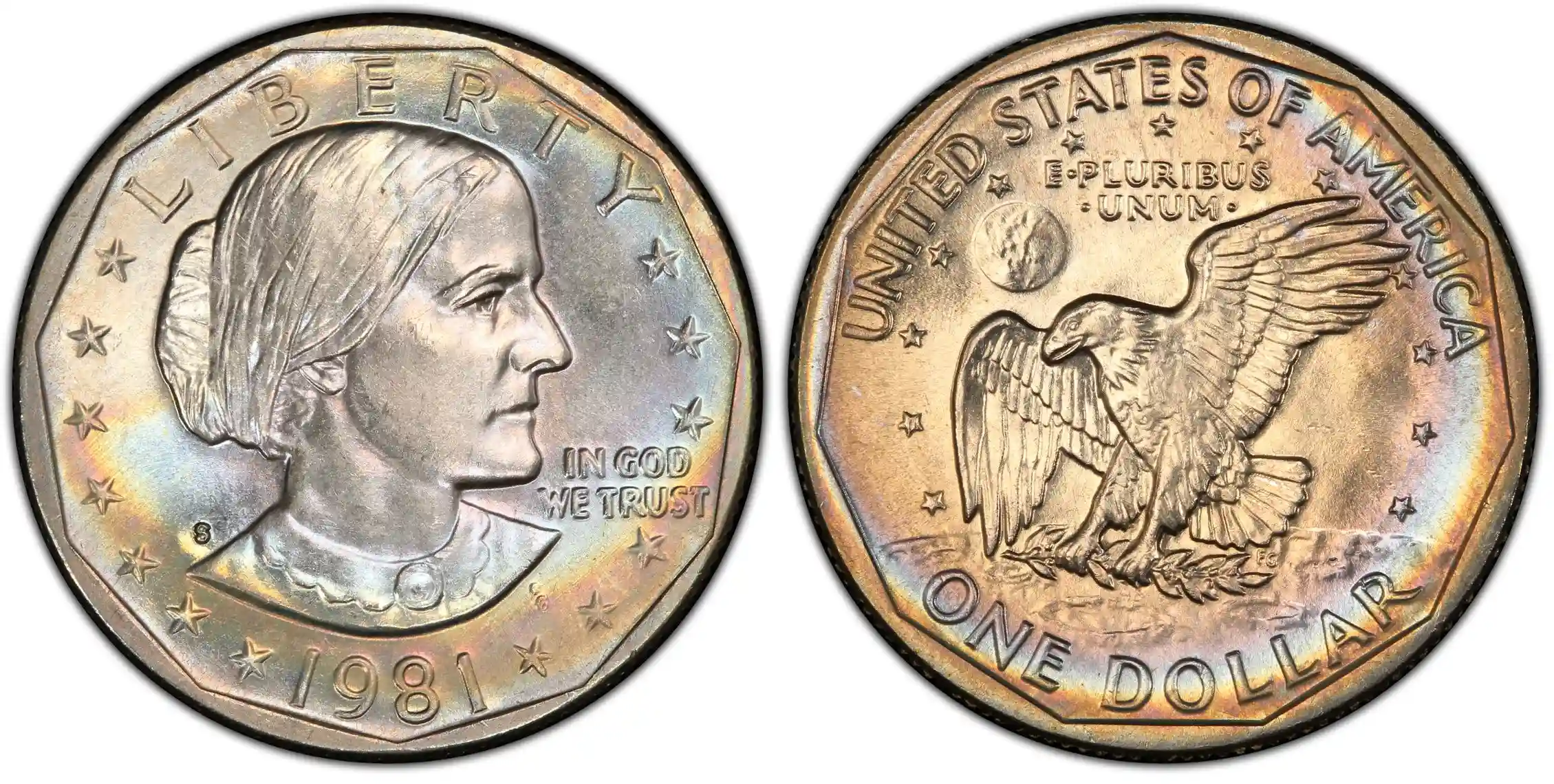 Obverse and reverse of the 1981-S Susan B. Anthony Dollar