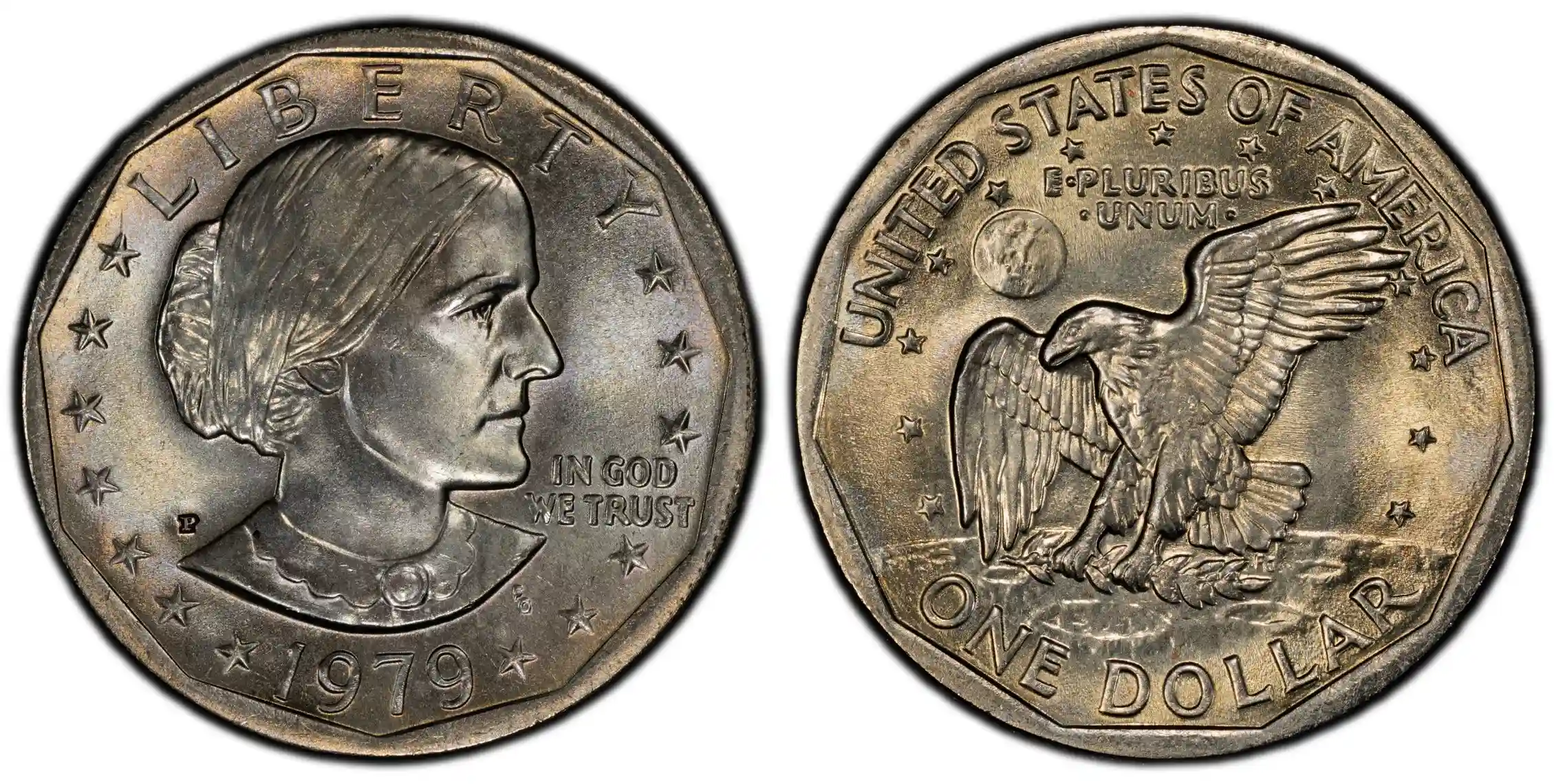 Obverse and reverse of the 1979-P Wide Rim Susan B. Anthony Dollar