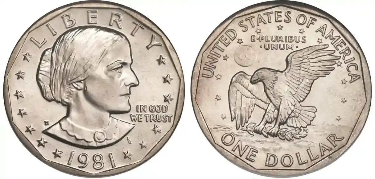 Obverse and reverse of the 1979-P Susan B. Anthony Dollar